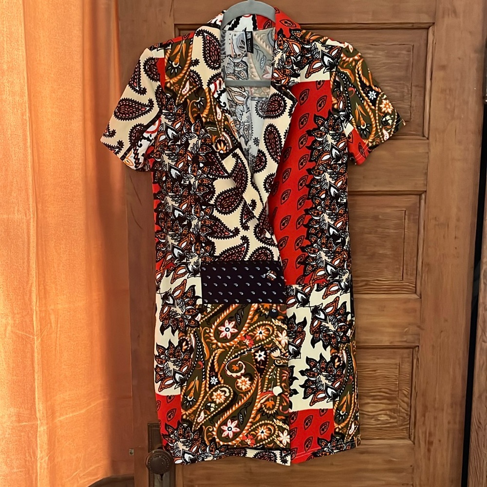Zara Paisley Printed Blazer Dress Size M